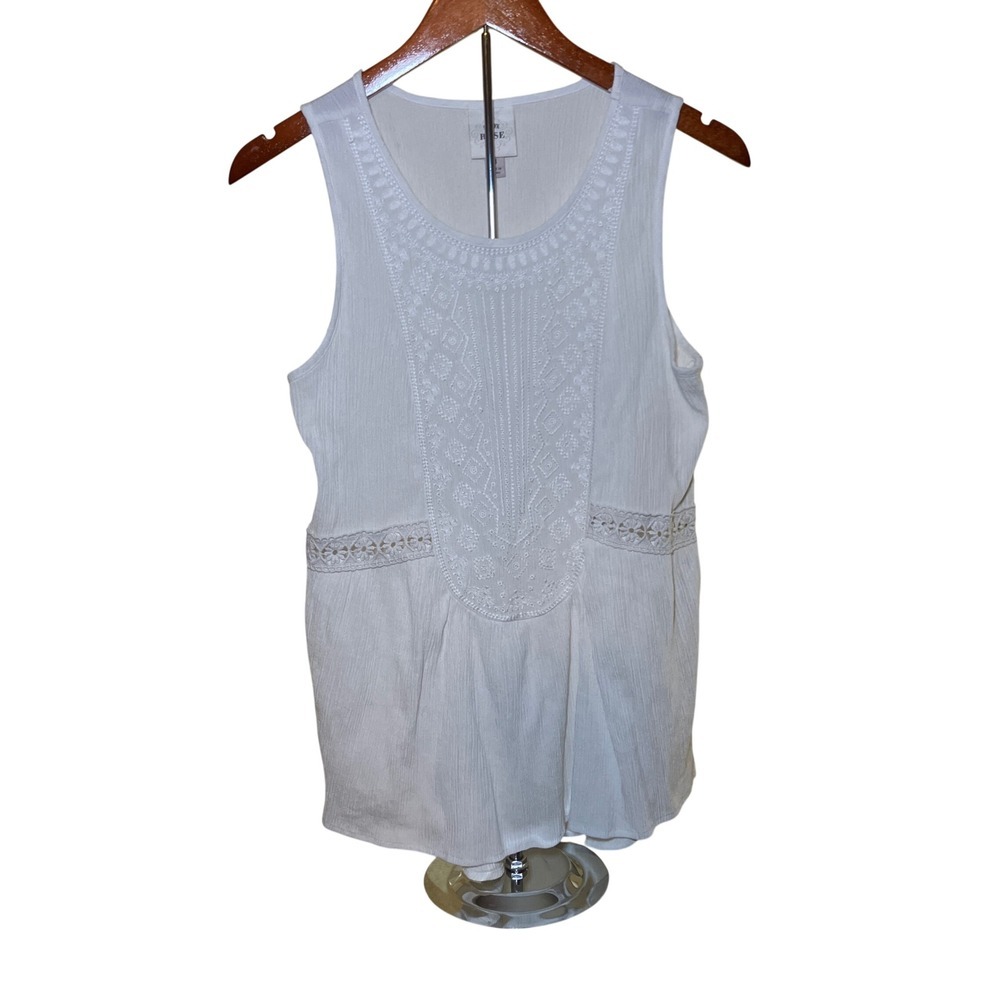 Knox Rose Tank Top Womens XL White Embroidered Crochet  Boho Gauze Coastal